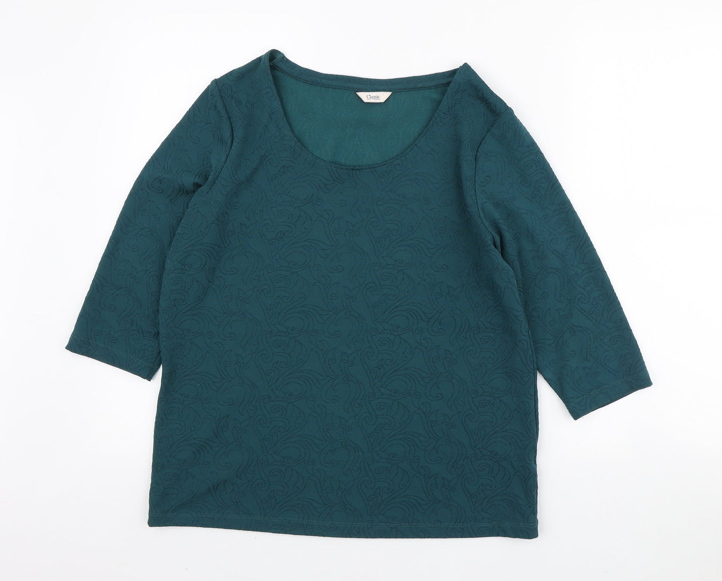 Marks and Spencer Womens Green Paisley Polyester Basic T-Shirt Size 14 Boat Neck