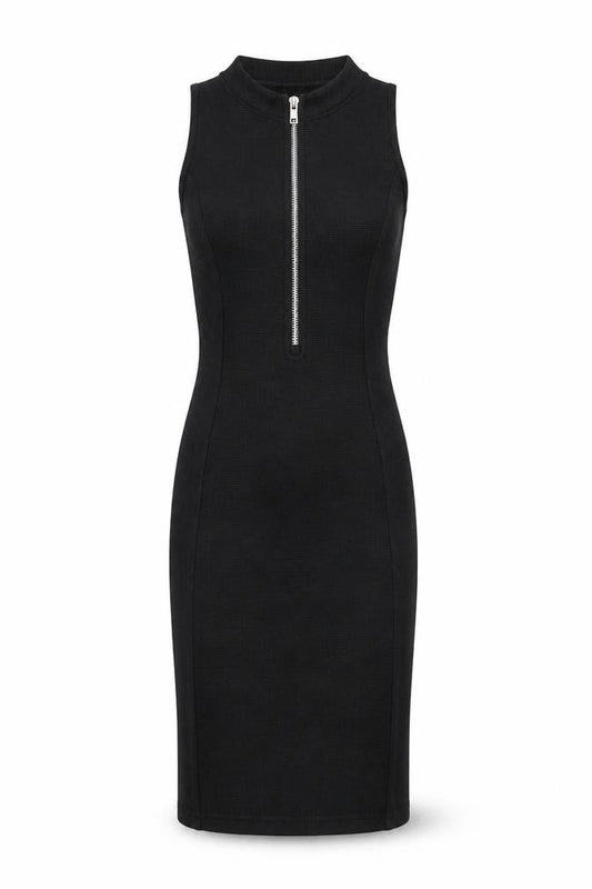 PRETTYLITTLETHING Womens Black Polyester Bodycon Size 4 Round Neck Zip - Ribbed fabric