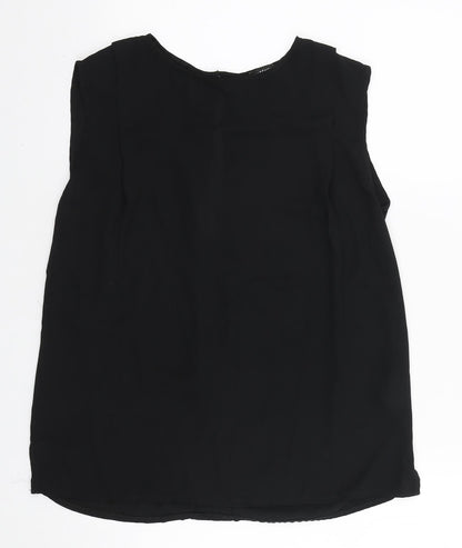 Warehouse Womens Black Polyester Basic Blouse Size 10 Round Neck