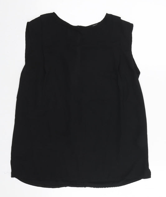 Warehouse Womens Black Polyester Basic Blouse Size 10 Round Neck