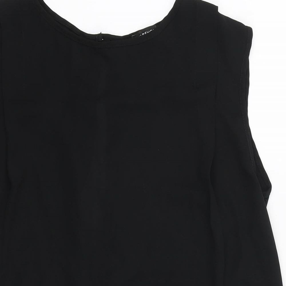 Warehouse Womens Black Polyester Basic Blouse Size 10 Round Neck