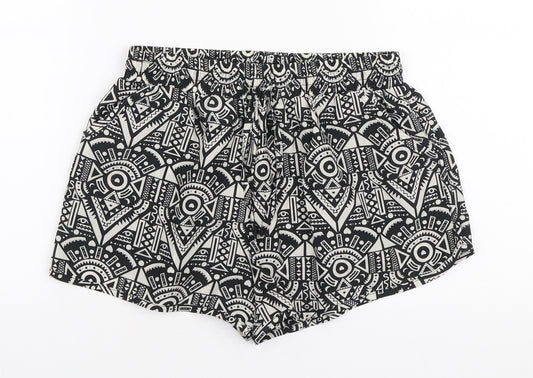 New Look Girls Black Geometric Polyester Sweat Shorts Size S L3 in Regular Drawstring