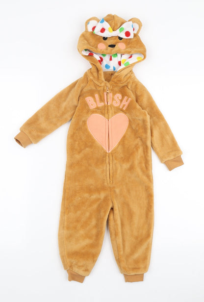 Preloved George Girls Brown Solid Polyester Robe One Piece Size 12-18 Months Zip - Blush Pudsey - Front