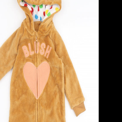 Preloved George Girls Brown Solid Polyester Robe One Piece Size 12-18 Months Zip - Blush Pudsey - Detail