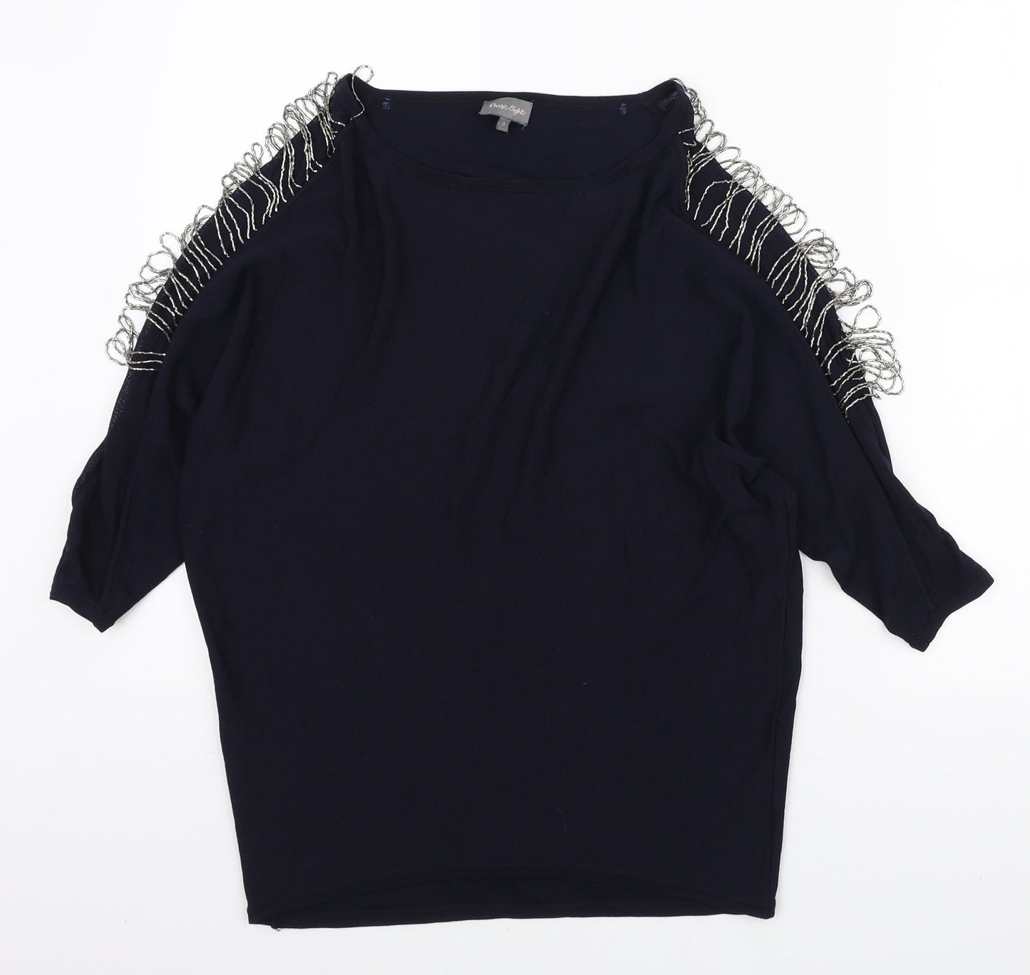 Phase Eight Womens Blue Round Neck Polyester Pullover Jumper Size S - Beaded Sleeve Detail