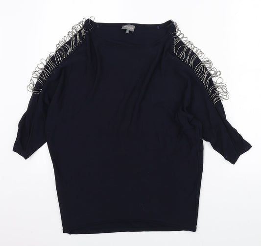 Phase Eight Womens Blue Round Neck Polyester Pullover Jumper Size S - Beaded Sleeve Detail