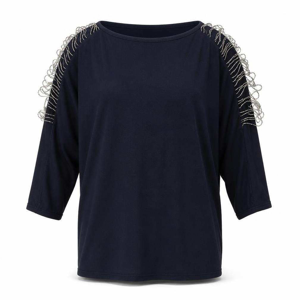 Phase Eight Womens Blue Round Neck Polyester Pullover Jumper Size S - Beaded Sleeve Detail