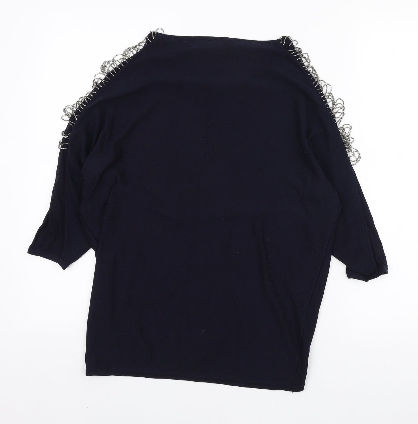 Phase Eight Womens Blue Round Neck Polyester Pullover Jumper Size S - Beaded Sleeve Detail