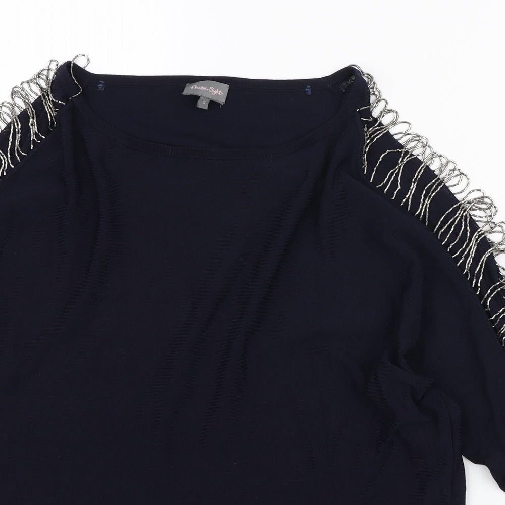 Phase Eight Womens Blue Round Neck Polyester Pullover Jumper Size S - Beaded Sleeve Detail