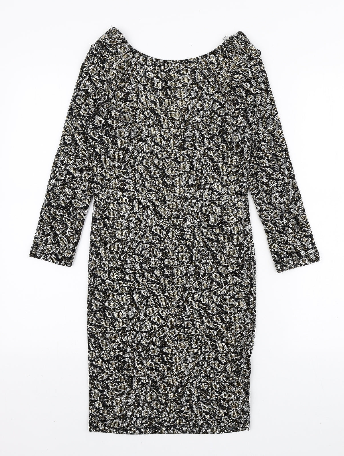 Topshop Womens Black Animal Print Nylon Bodycon Size 10 Boat Neck Pullover - Scoop Back
