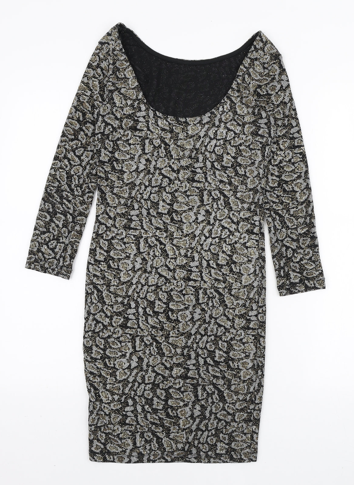 Topshop Womens Black Animal Print Nylon Bodycon Size 10 Boat Neck Pullover - Scoop Back