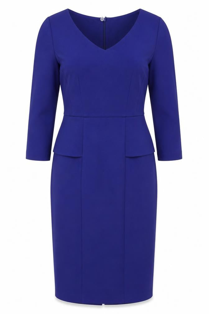 Marks & Spencer Womens Blue Viscose Pencil Dress Size 12 Boat Neck Zip