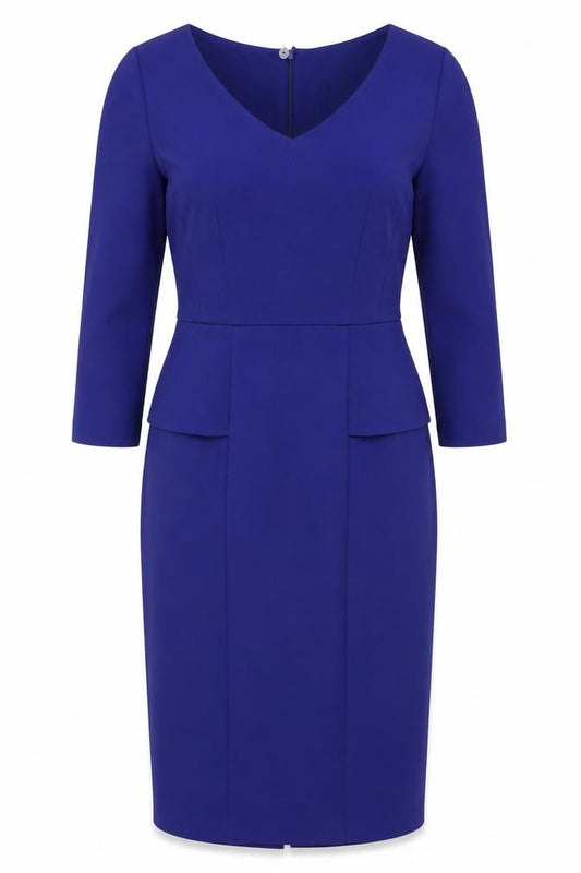 Marks & Spencer Womens Blue Viscose Pencil Dress Size 12 Boat Neck Zip