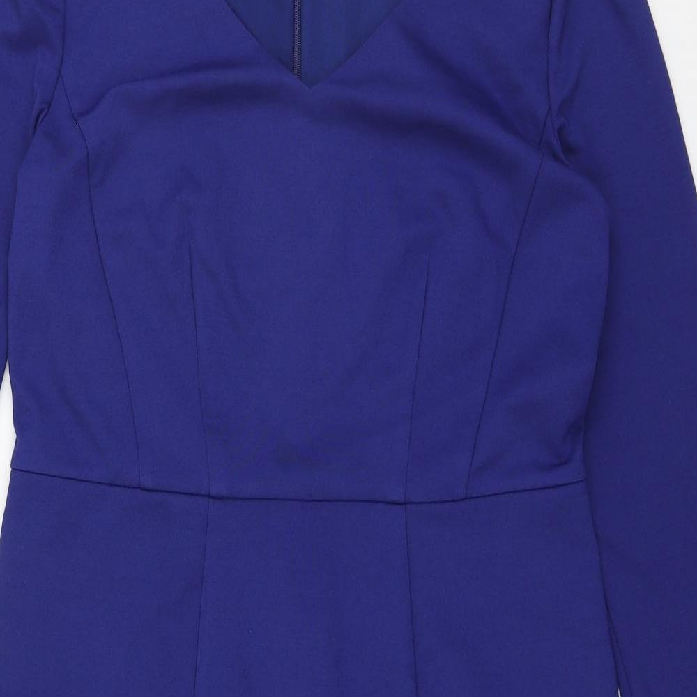Marks and Spencer Womens Blue Viscose Pencil Dress Size 12 Boat Neck Zip