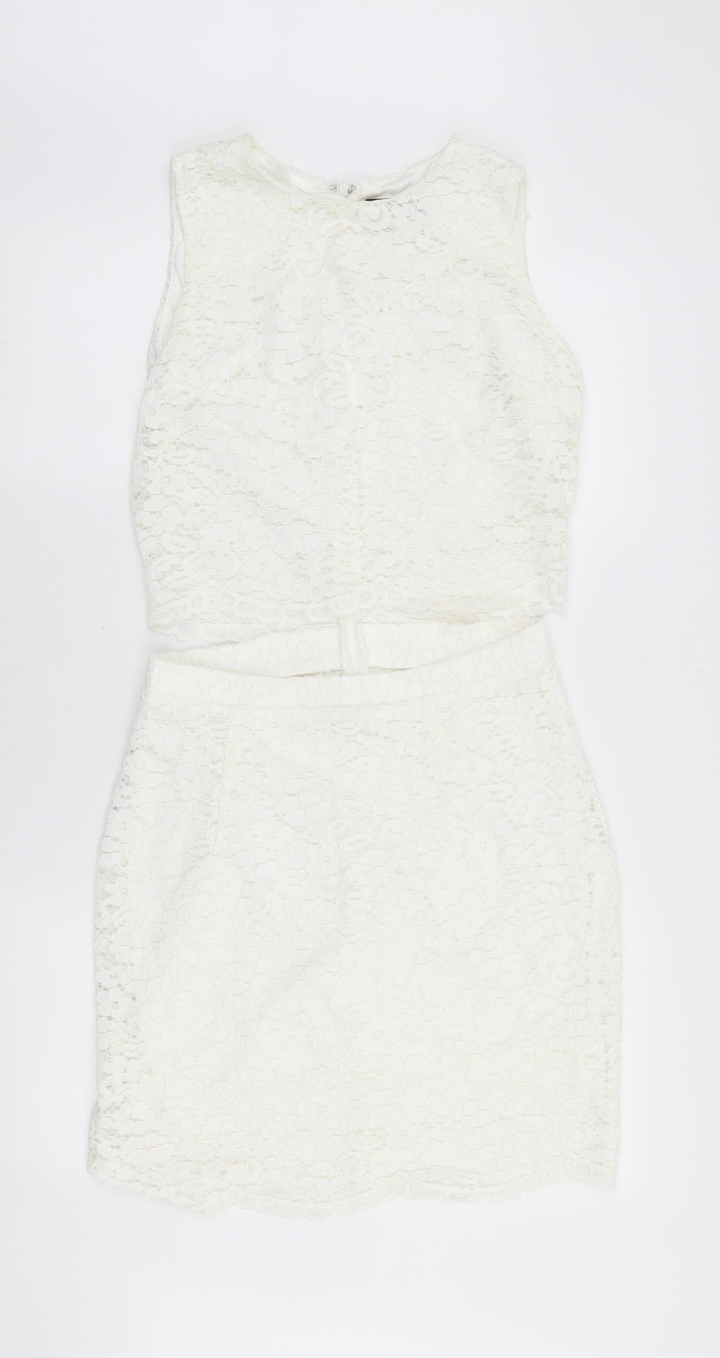 AX Paris Womens White Polyester Pencil Dress Size 14 Round Neck Zip