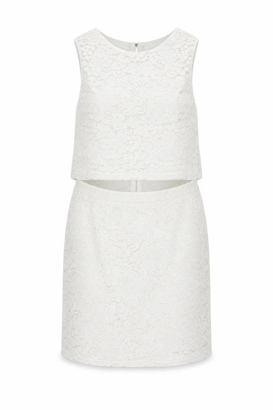 AX Paris Womens White Polyester Pencil Dress Size 14 Round Neck Zip