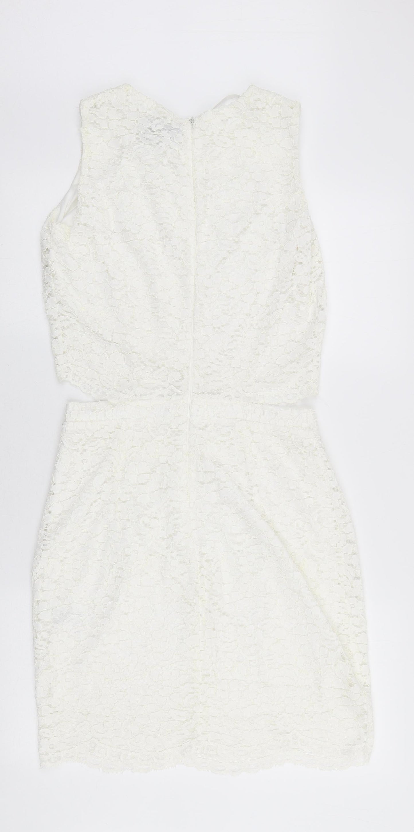 AX Paris Womens White Polyester Pencil Dress Size 14 Round Neck Zip