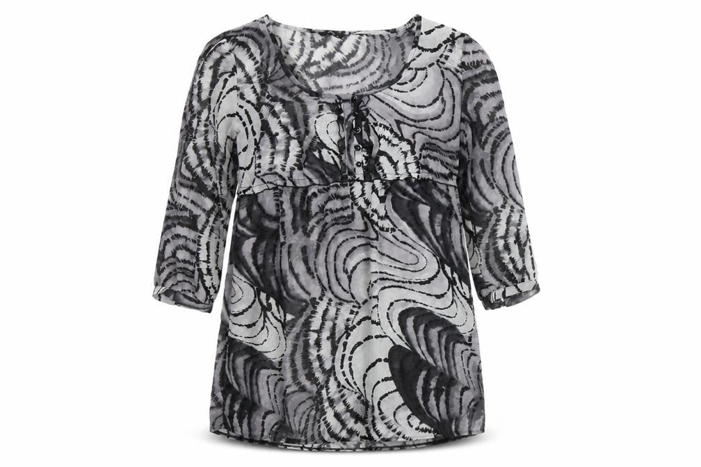 M&Co Womens Grey Geometric Polyester A-Line Size 14 Scoop Neck Button