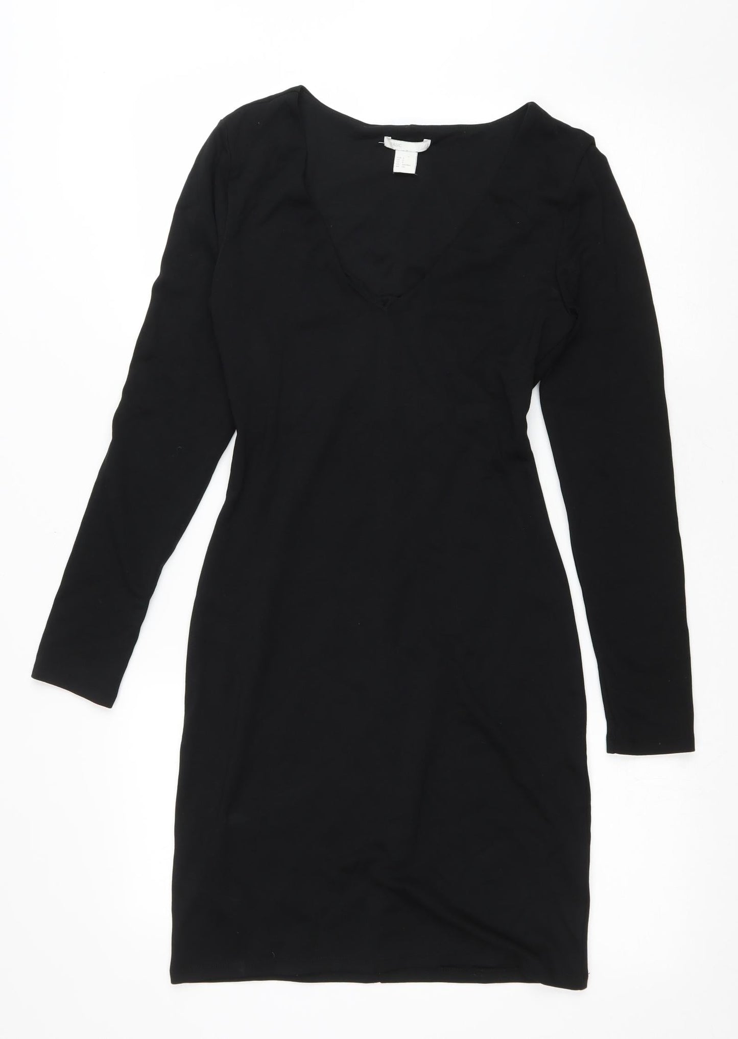 H&M Womens Black Polyester Bodycon Size 6 V-Neck Pullover