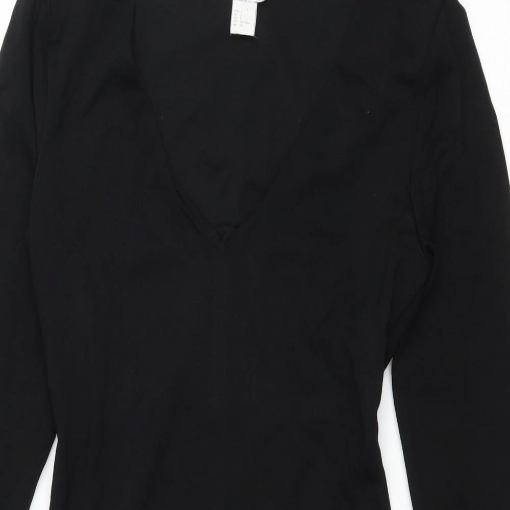 H&M Womens Black Polyester Bodycon Size 6 V-Neck Pullover