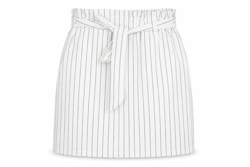 New Look Womens White Striped Polyester A-Line Skirt Size 6 Drawstring - Belted