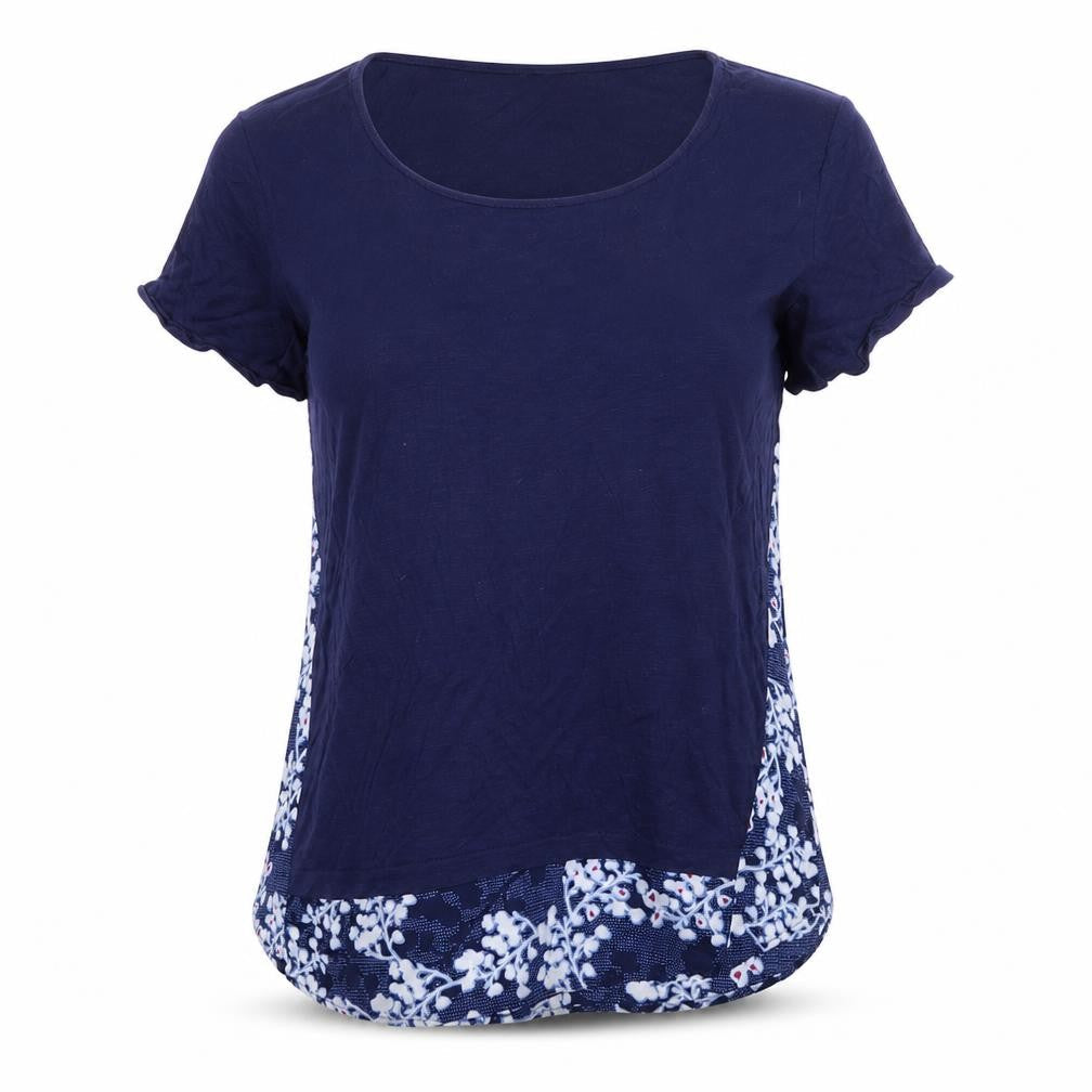 Marks & Spencer Womens Blue Floral Viscose Basic T-Shirt Size 12 Round Neck