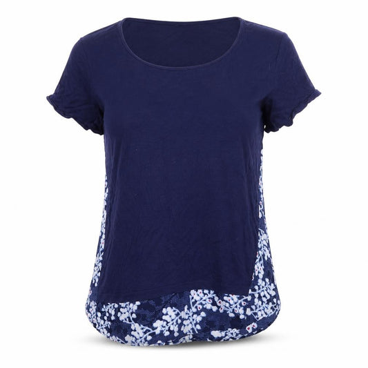 Marks and Spencer Womens Blue Floral Viscose Basic T-Shirt Size 12 Round Neck