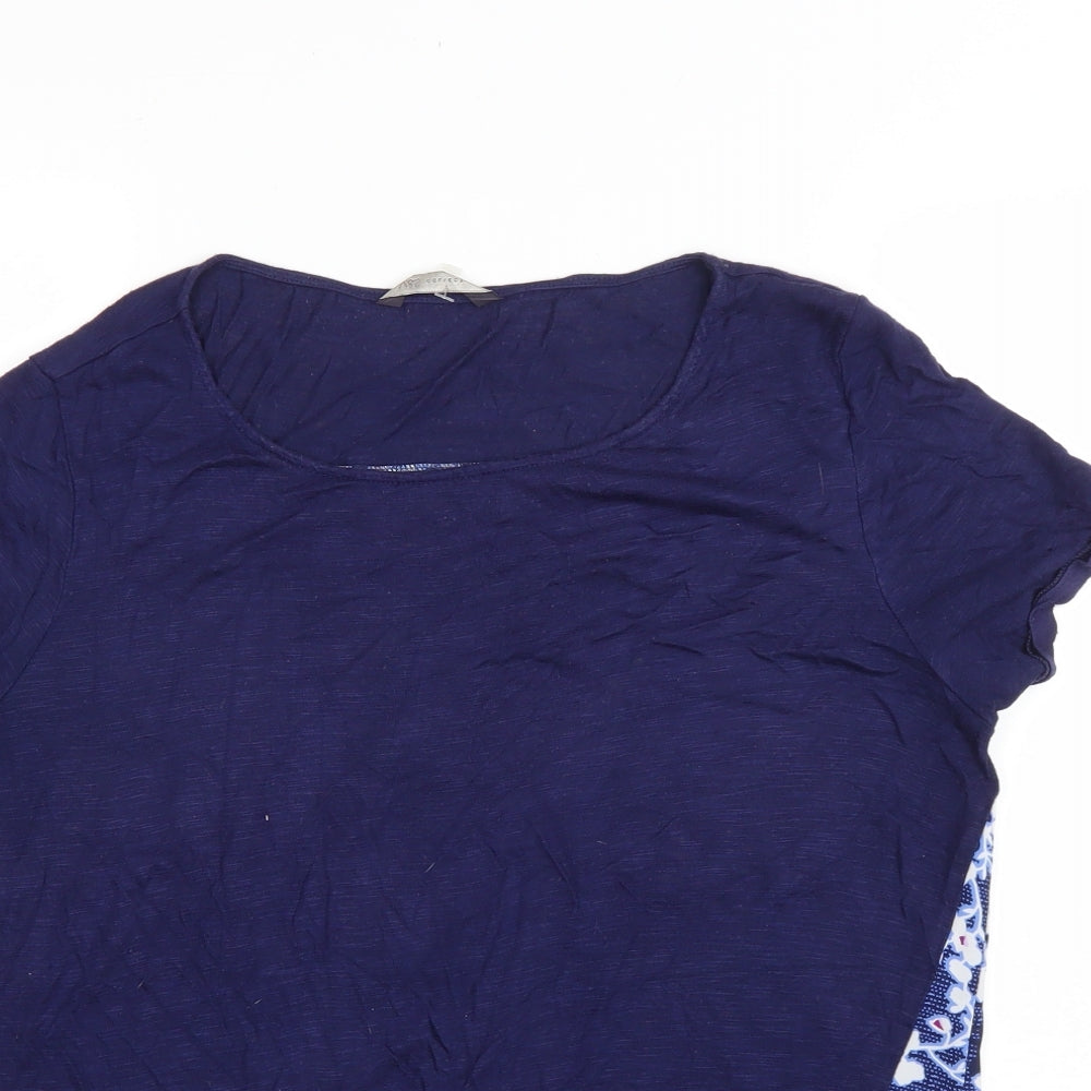 Marks and Spencer Womens Blue Floral Viscose Basic T-Shirt Size 12 Round Neck
