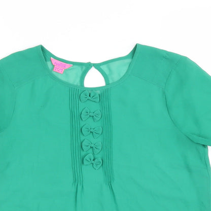 Monsoon Womens Green Polyester Basic T-Shirt Size 8 Scoop Neck