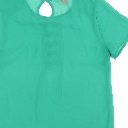 Monsoon Womens Green Polyester Basic T-Shirt Size 8 Scoop Neck