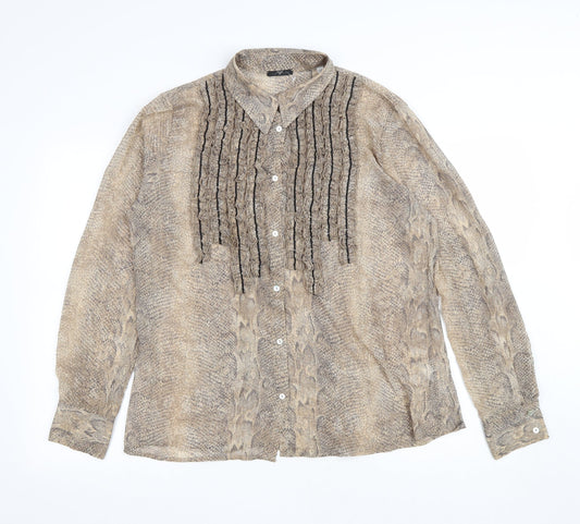 Lui Lei Womens Brown Animal Print Polyester Basic Button-Up Size 16 Collared - Snake Skin Print