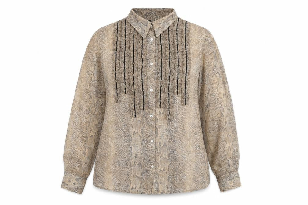 Lui Lei Womens Brown Animal Print Polyester Basic Button-Up Size 16 Collared - Snake Skin Print