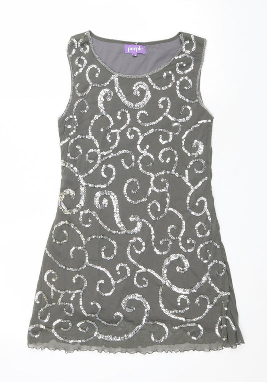 Purple Womens Green Geometric Polyester Tank Dress Size S Scoop Neck Pullover