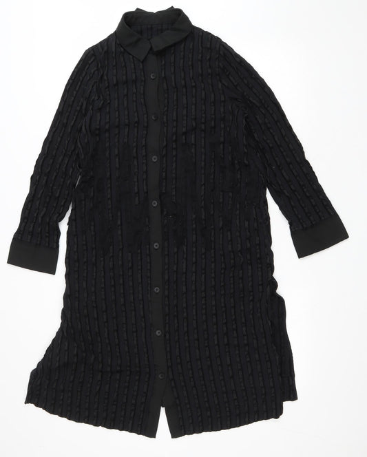 Eiwalive Womens Black Striped Polyester Shirt Dress Size M Collared Button