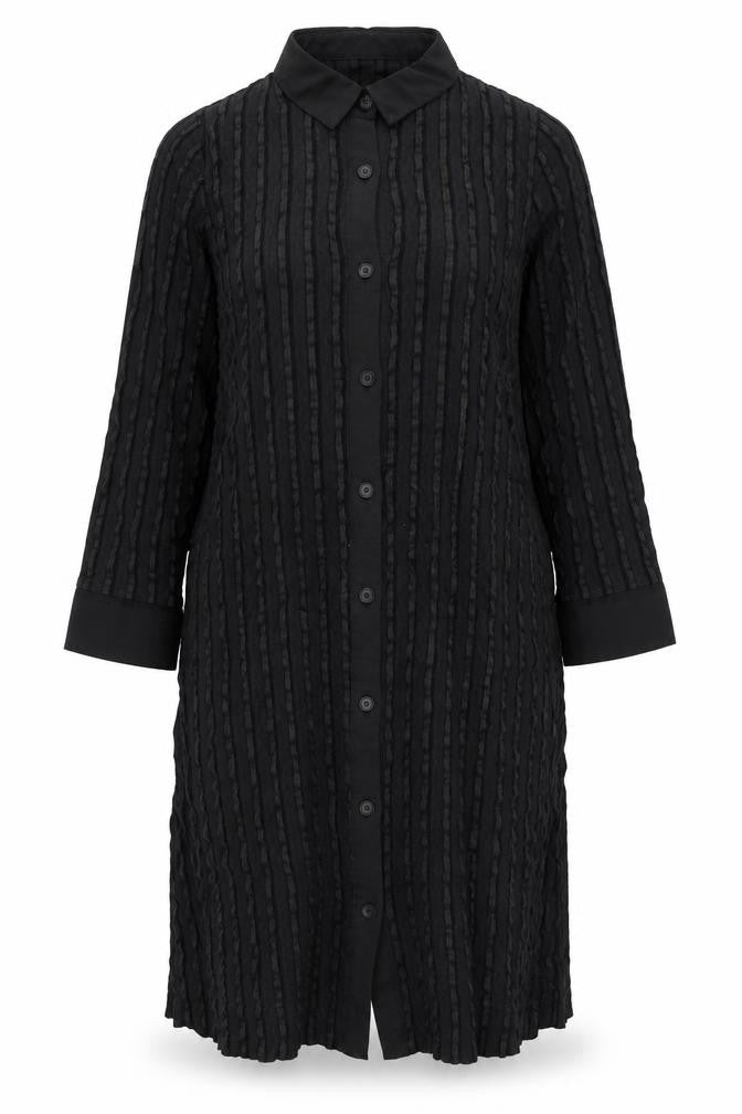 Eiwalive Womens Black Striped Polyester Shirt Dress Size M Collared Button