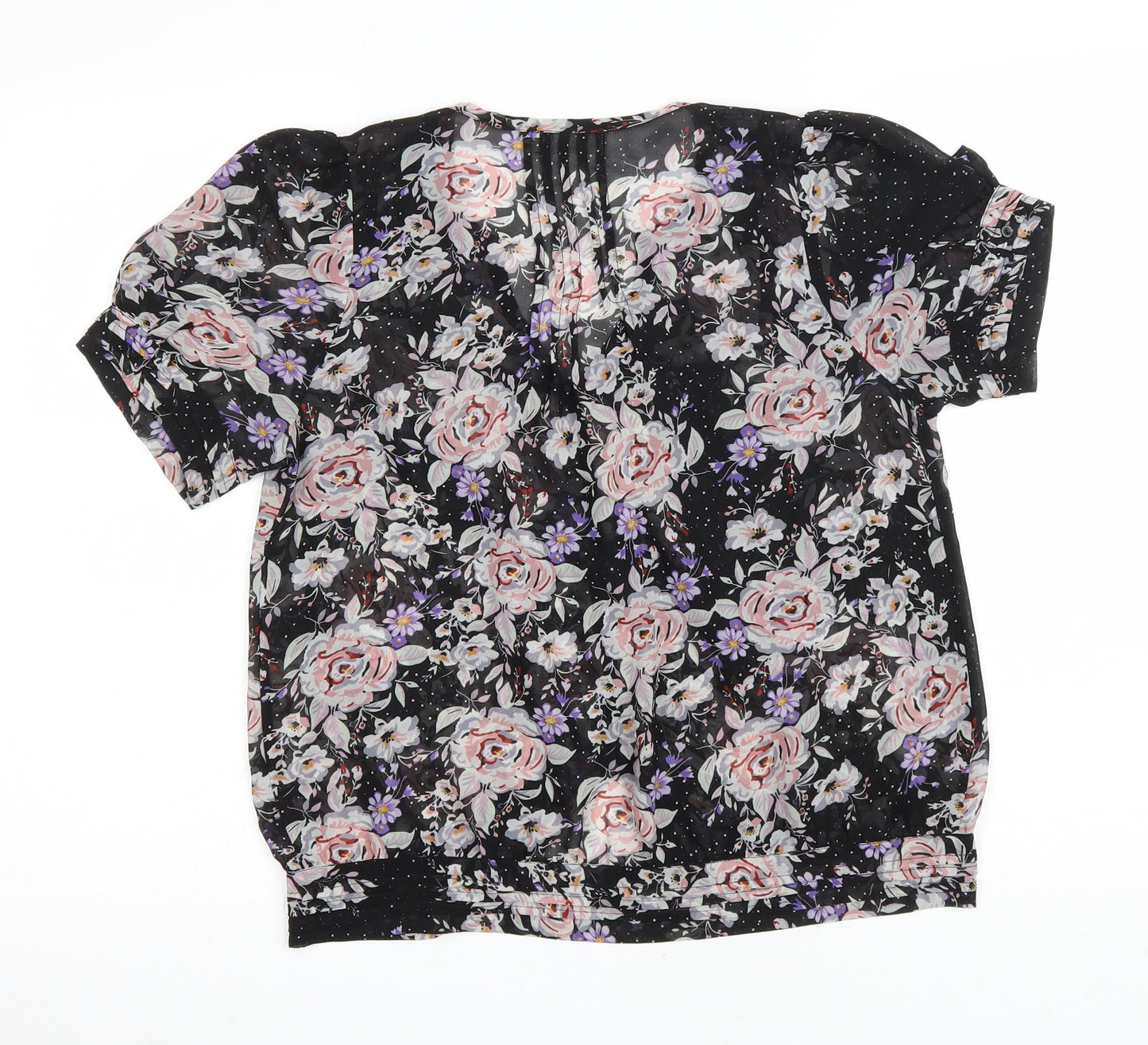 Pins and Needles Womens Black Floral Polyester Basic Button-Up Size M Scoop Neck