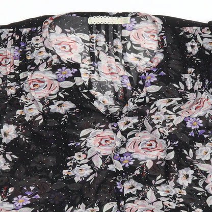 Pins & Needles Womens Black Floral Polyester Basic Button-Up Size M Scoop Neck