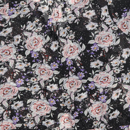 Pins & Needles Womens Black Floral Polyester Basic Button-Up Size M Scoop Neck