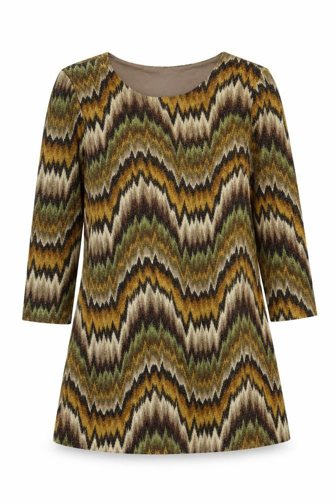 Traffic People Womens Brown Geometric Polyester A-Line Size M Scoop Neck Pullover