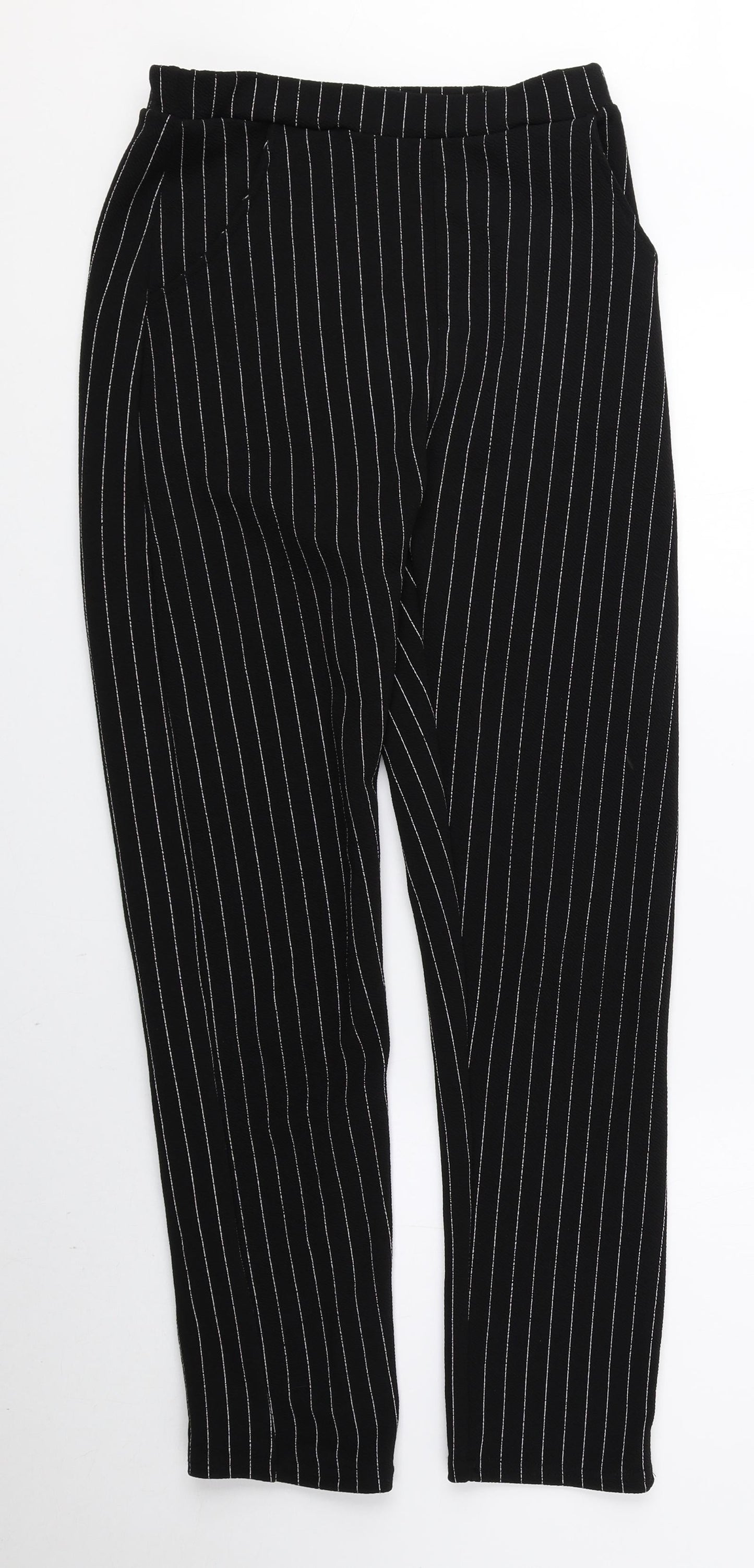 I SAW IT FIRST Womens Black Striped Polyester Carrot Trousers Size 8 L25.5 in Regular