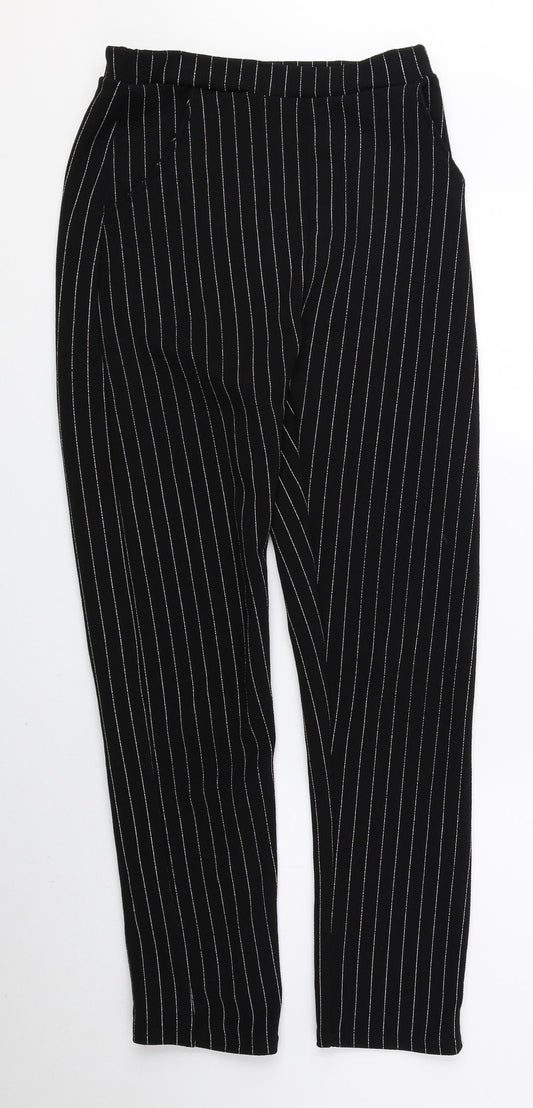 I SAW IT FIRST Womens Black Striped Polyester Carrot Trousers Size 8 L25.5 in Regular
