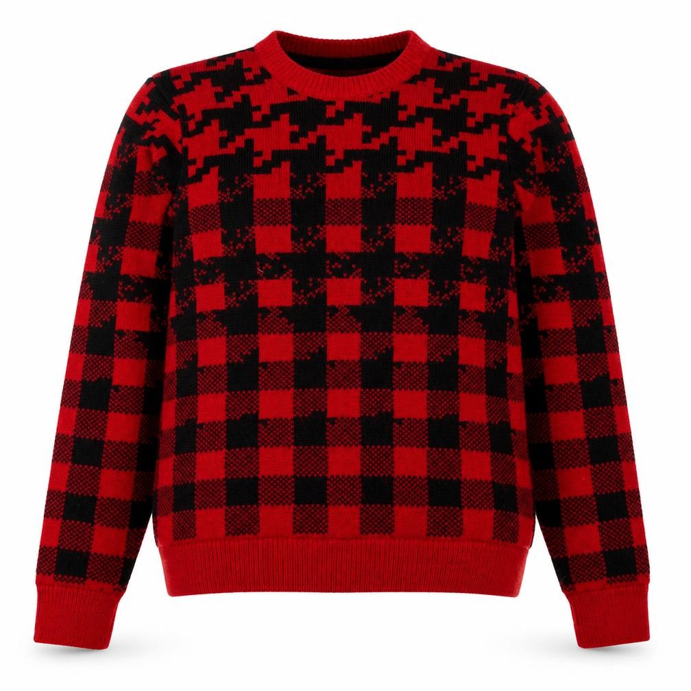 Topman Womens Red Round Neck Check Acrylic Pullover Jumper Size S