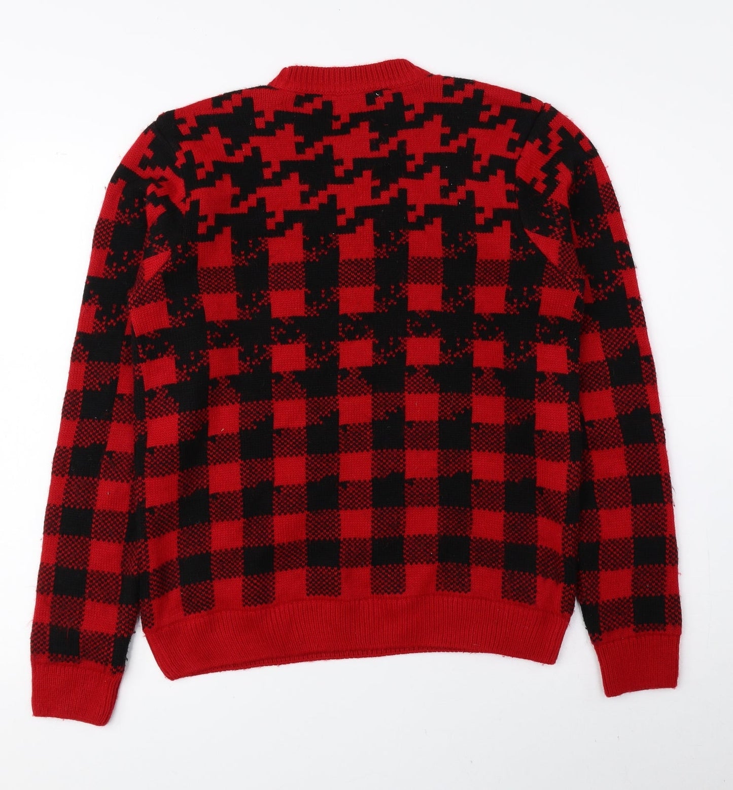 Topman Womens Red Round Neck Check Acrylic Pullover Jumper Size S