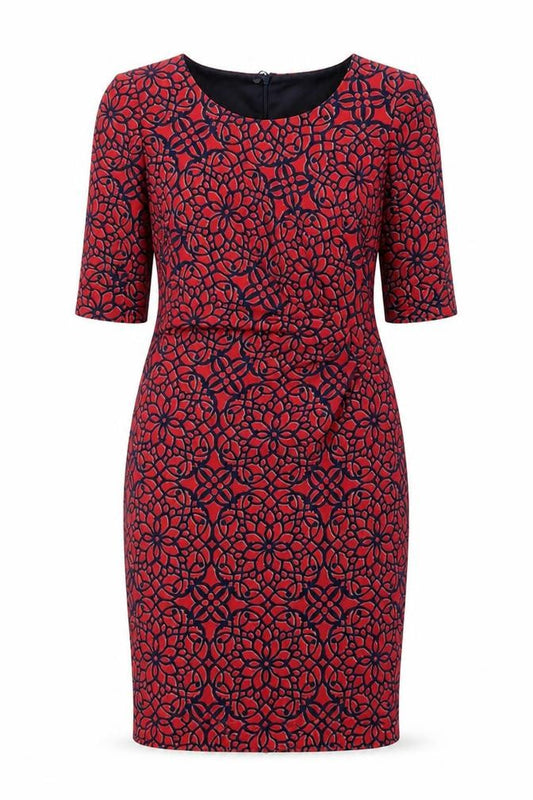 Next Womens Red Floral Polyester Pencil Dress Size 10 Round Neck Zip