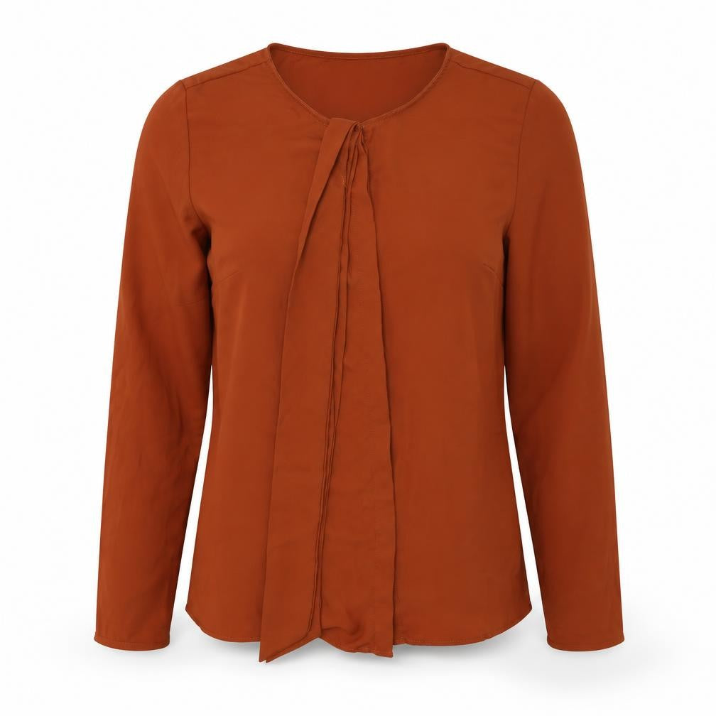 Papaya Womens Brown Polyester Basic Blouse Size 8 Round Neck - String