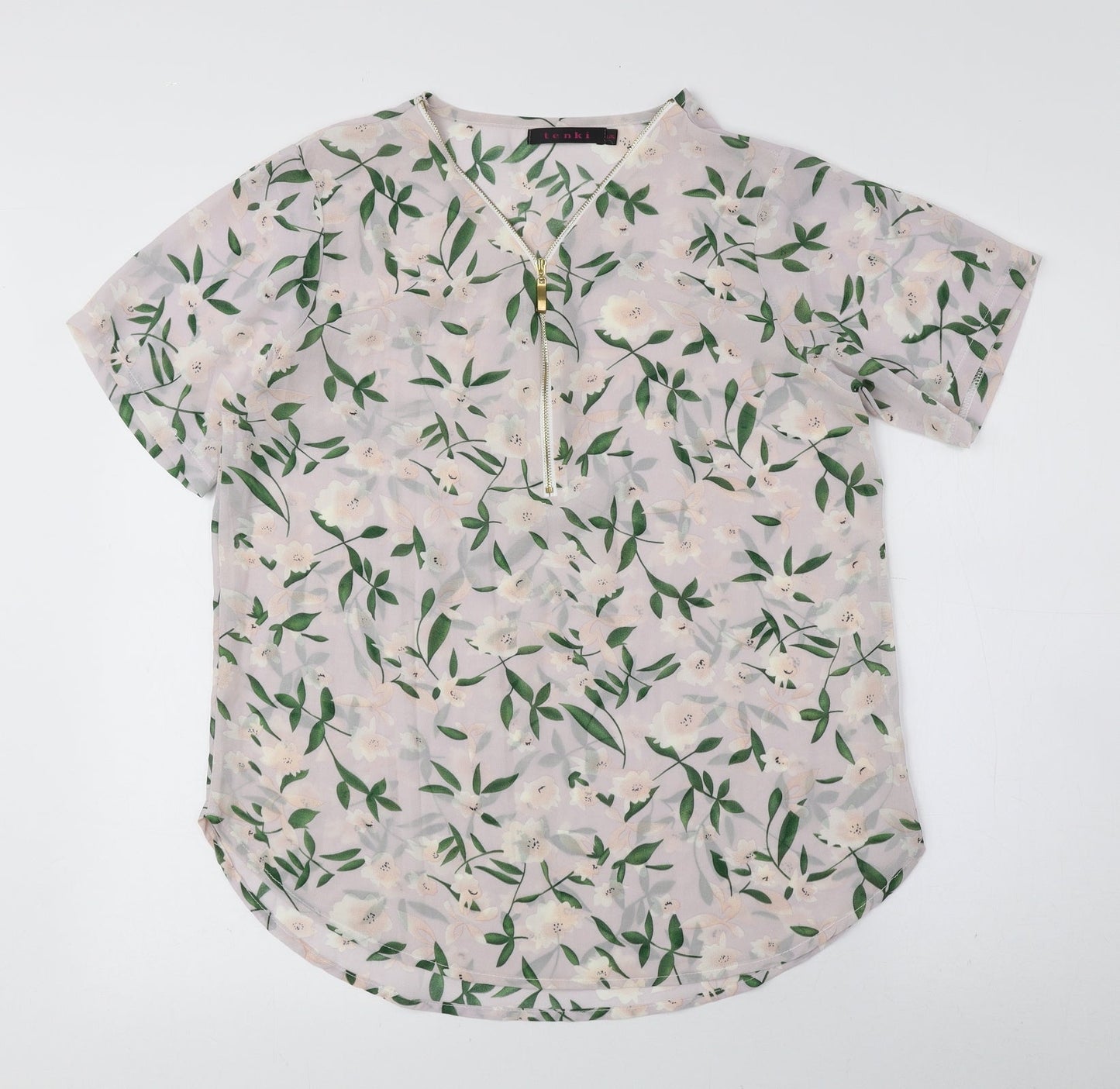 tenki Womens Multicoloured Floral Polyester Basic Blouse Size L V-Neck