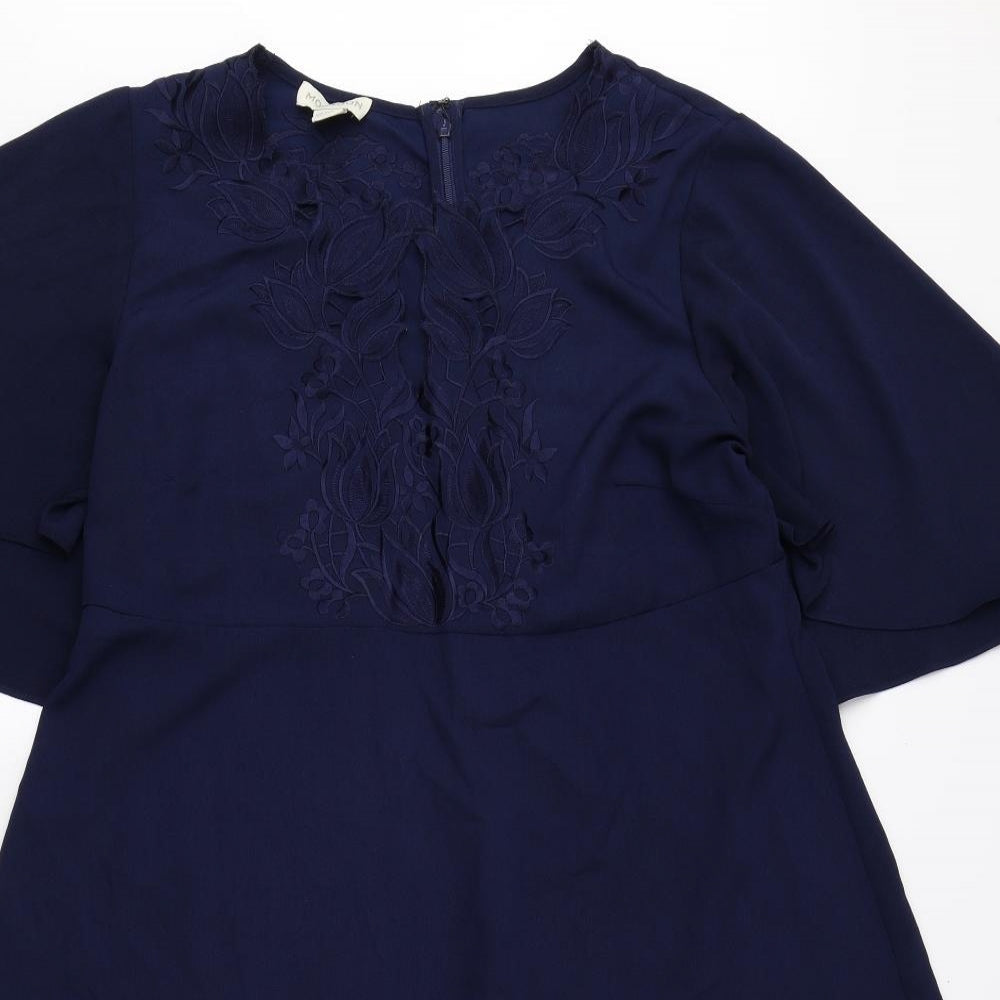 Monsoon Womens Blue Polyester A-Line Size 14 Round Neck Zip