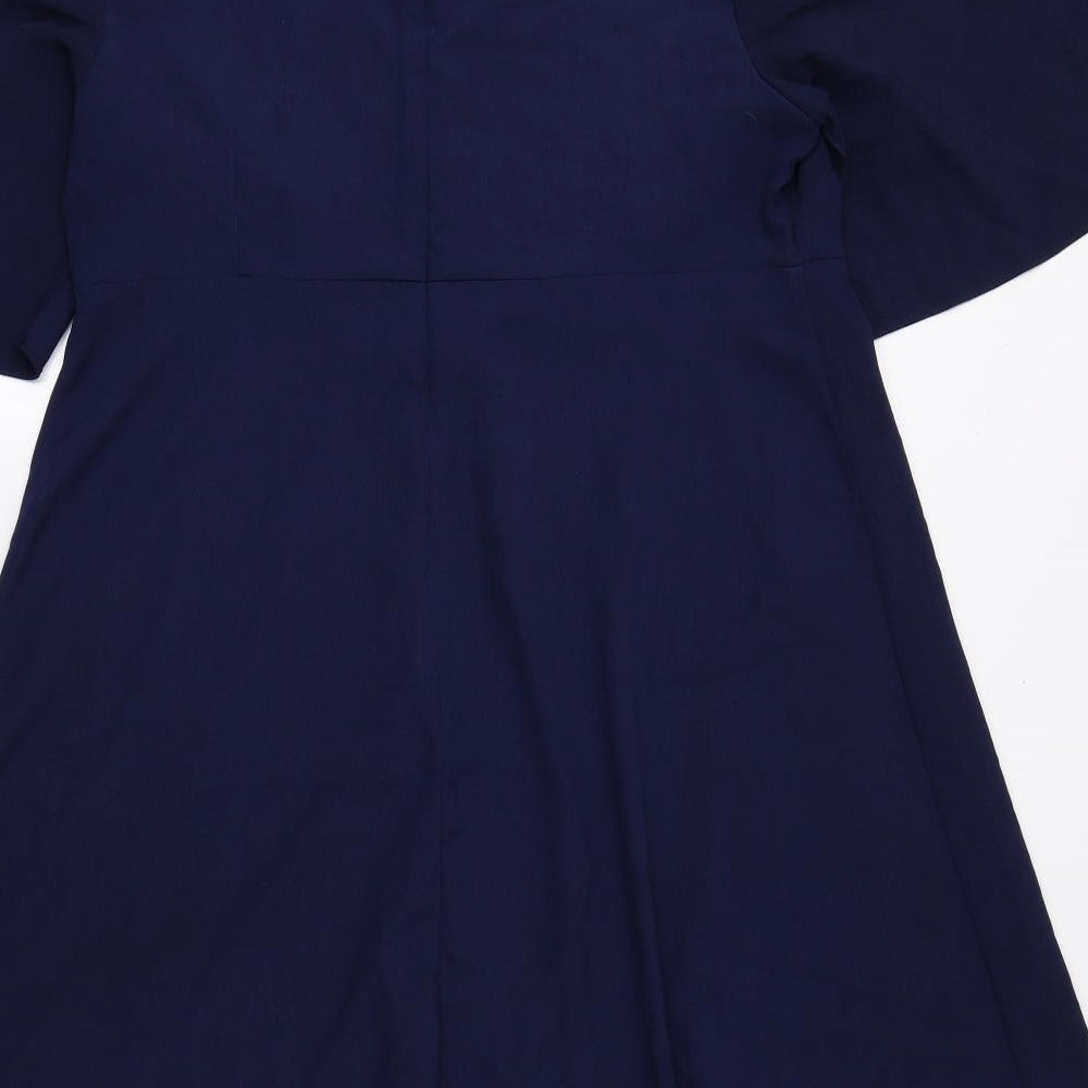 Monsoon Womens Blue Polyester A-Line Size 14 Round Neck Zip