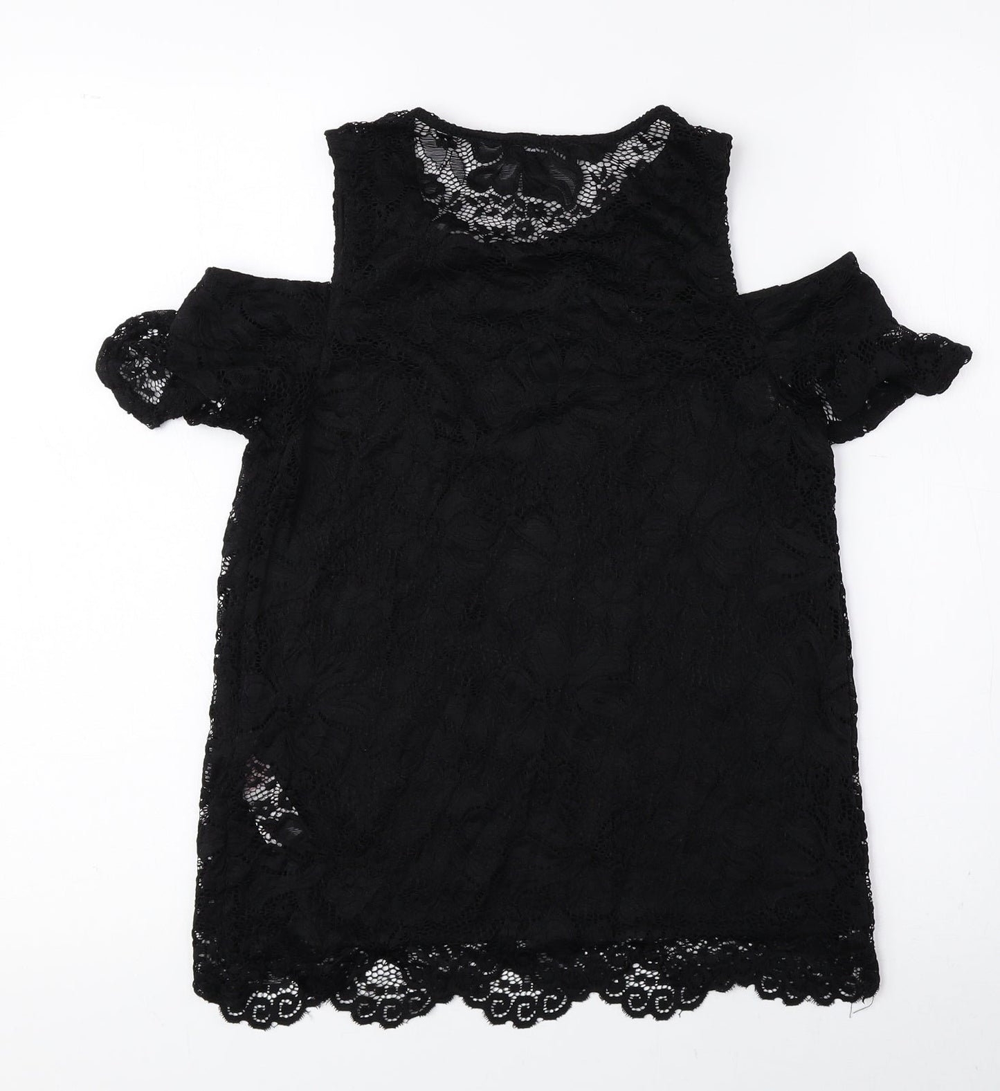 New Look Womens Black Nylon Basic Blouse Size 8 Round Neck