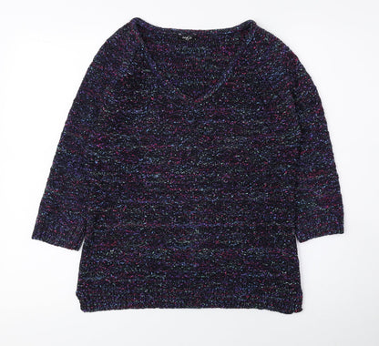M&Co Womens Multicoloured V-Neck Polyester Pullover Jumper Size 12